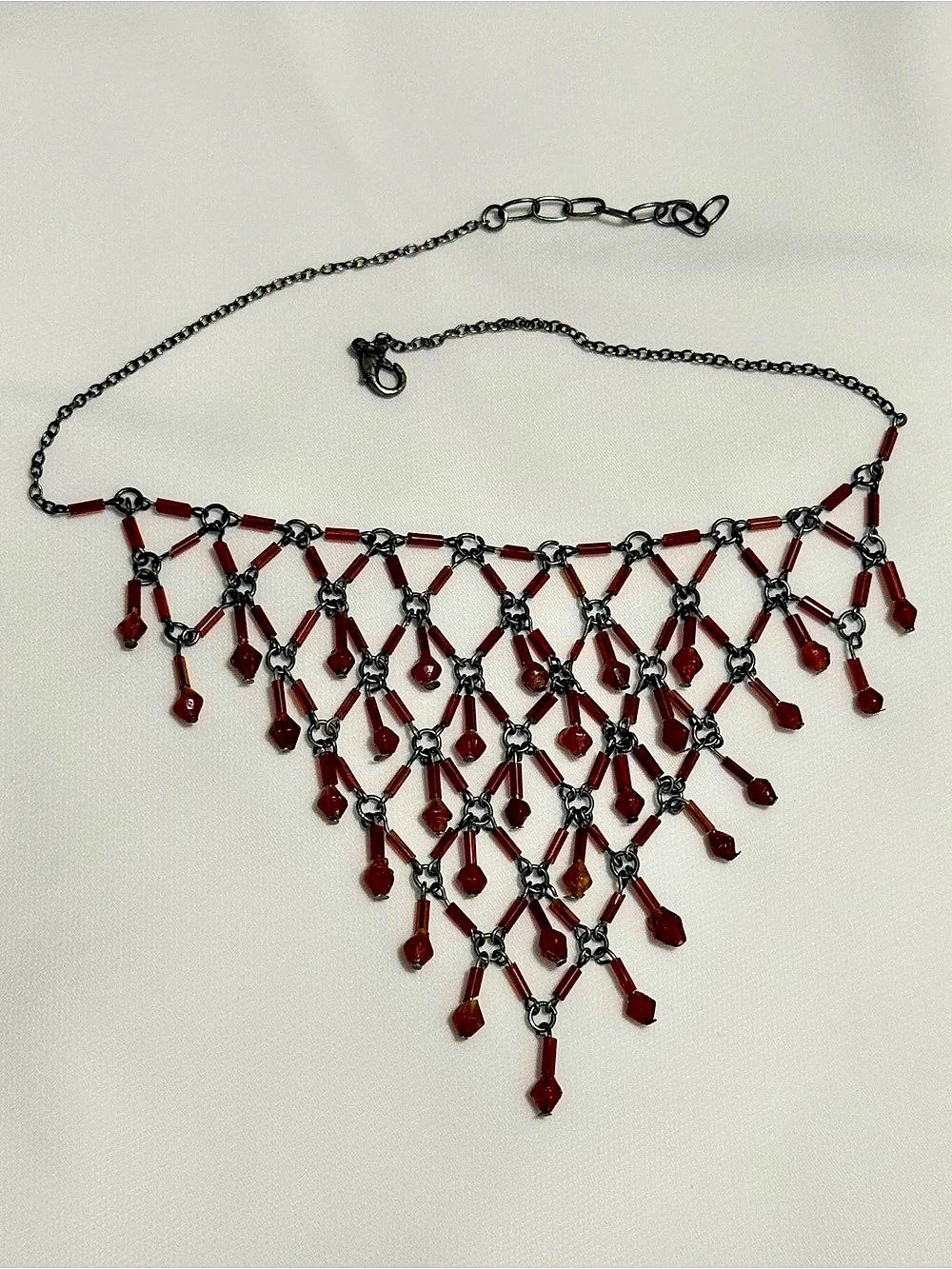 Red & Black Fringe Necklace Like New